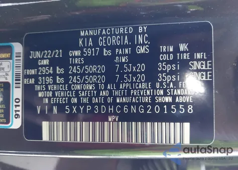 2022 Kia Telluride Ex z USA, uszkodzony, nr VIN 5XYP3DHC6NG201558